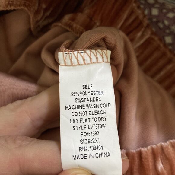 Vada Winter Ribbed Velvet Wide Leg Gaucho Pants Sz 2X Pull On Pockets Persimmon - Picture 3 of 11